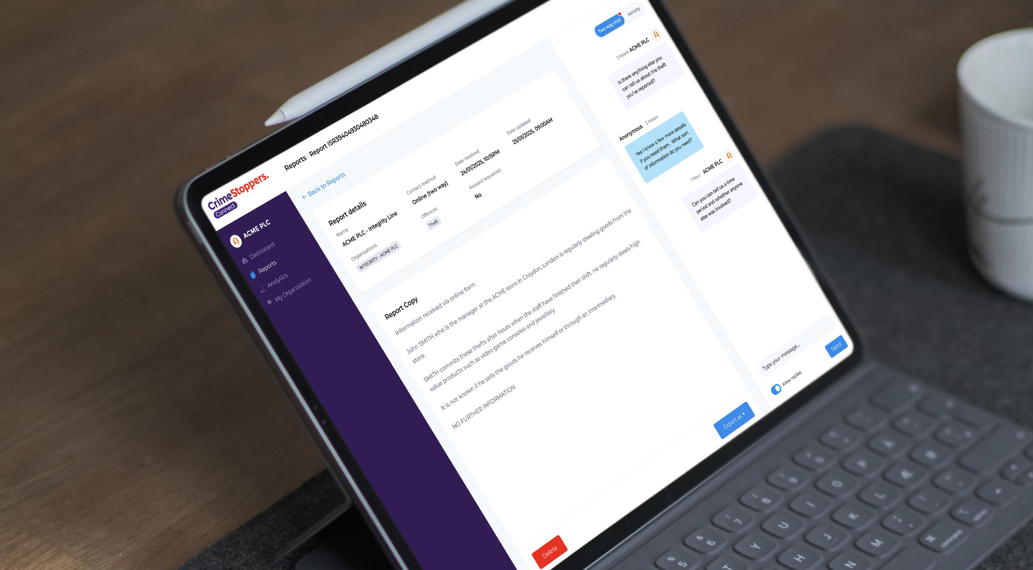 The Connect web app shown on a tablet device