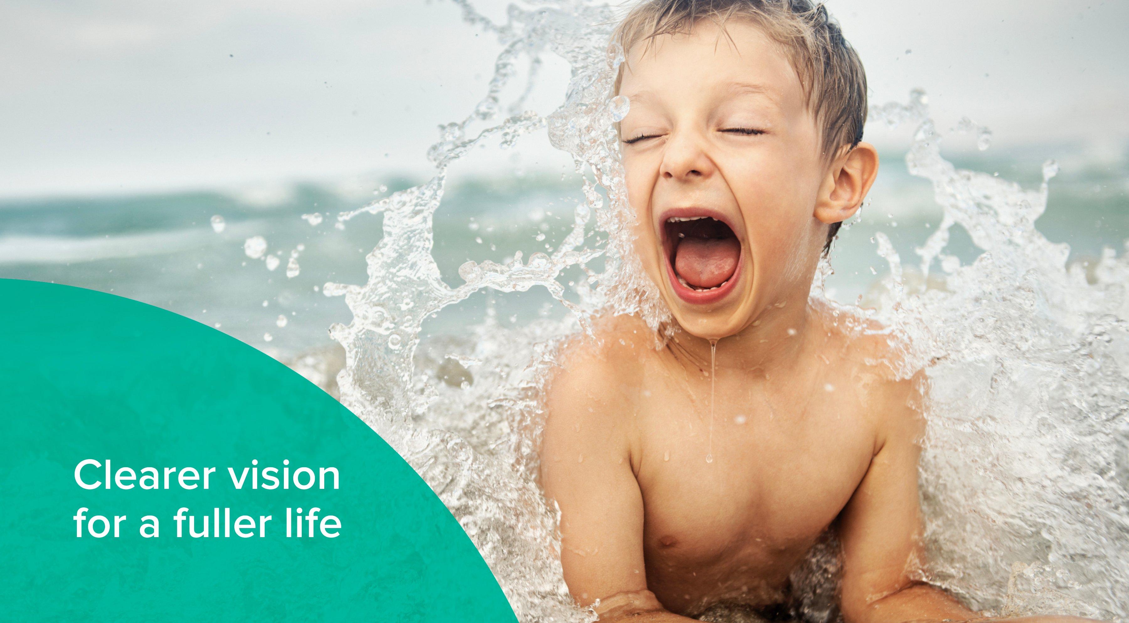 A photo of a child swimming in the sea