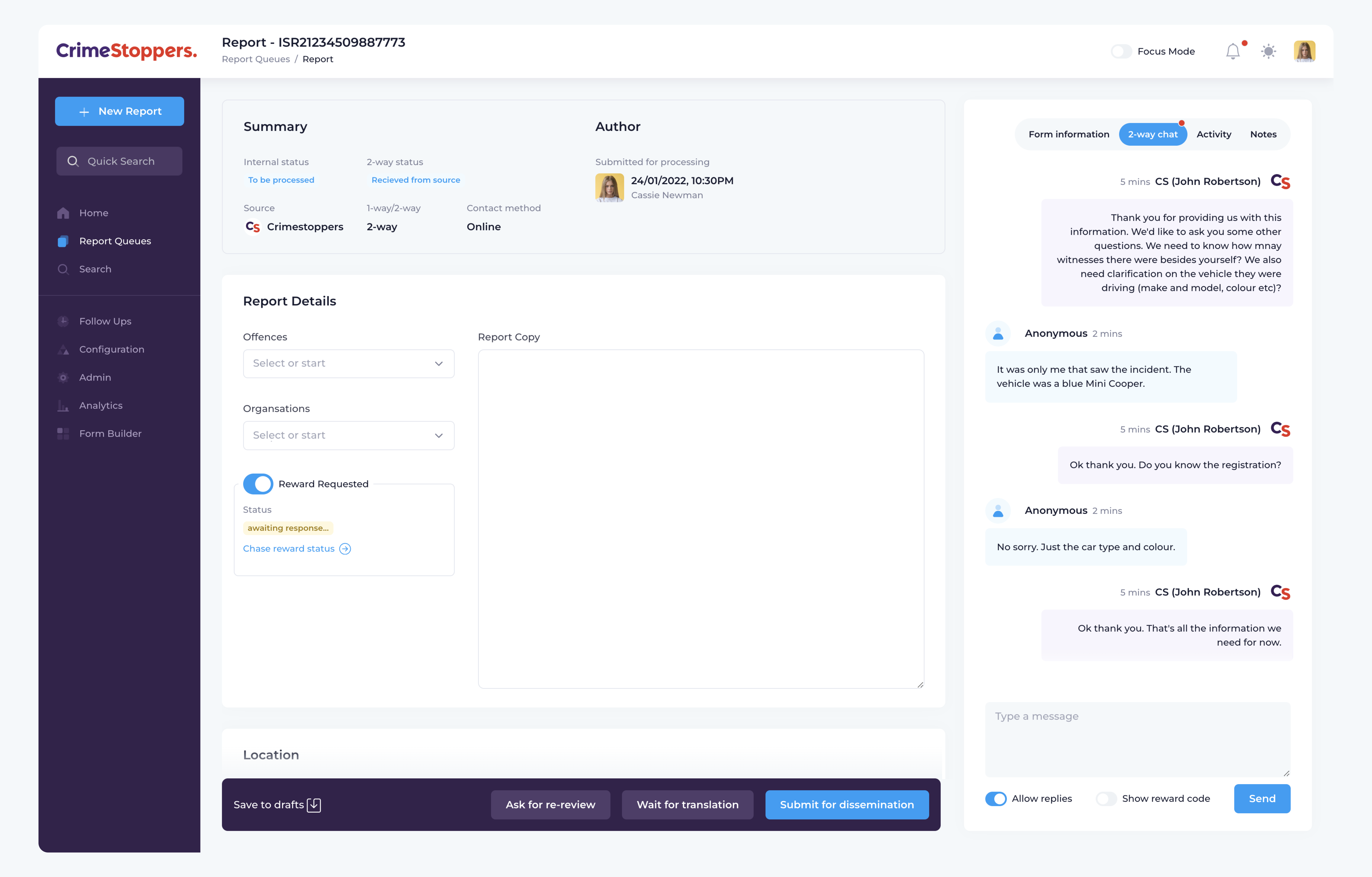 The report page view in light mode