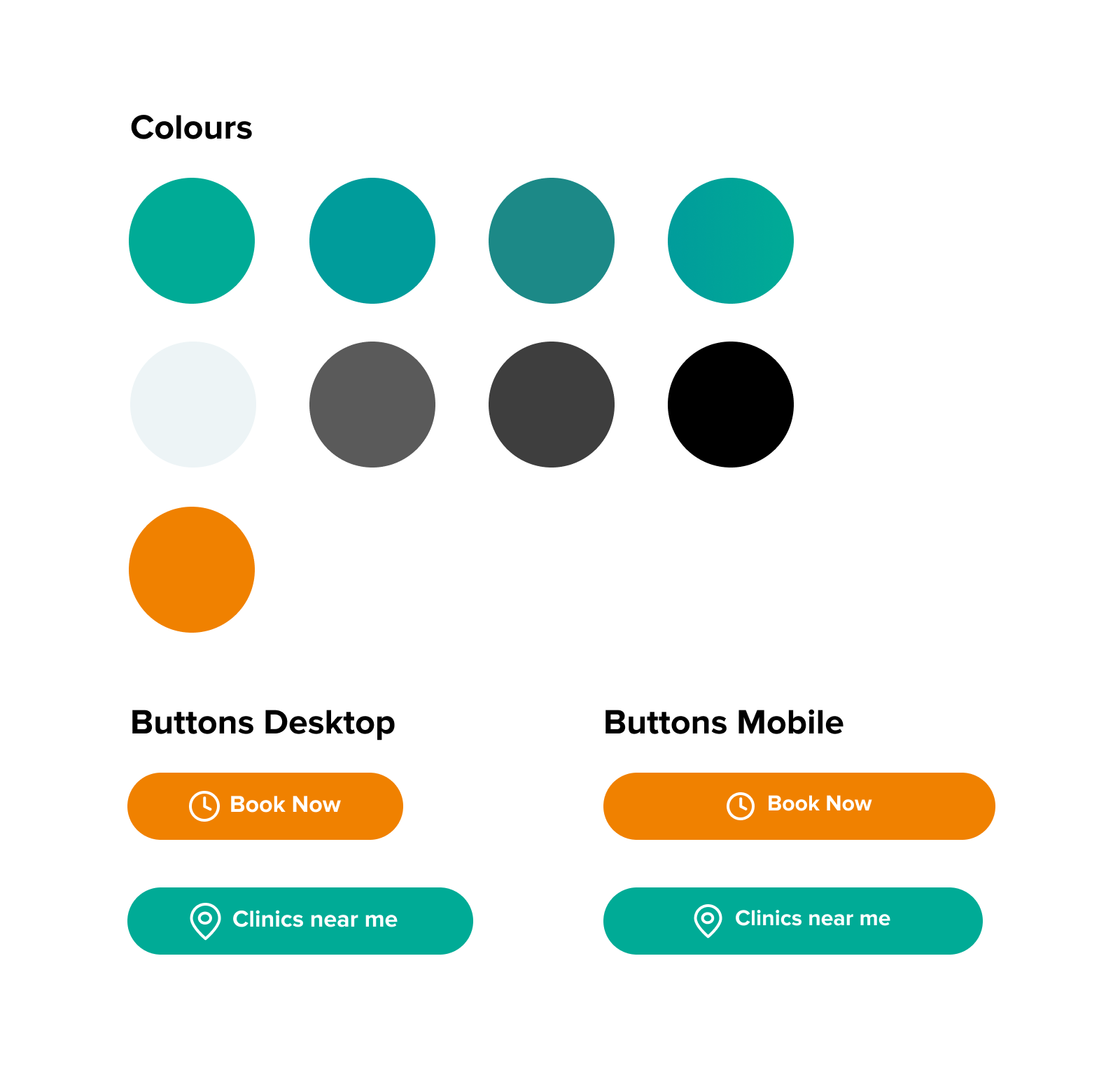 Styleguide showing Optegra brand colours of orange and teal