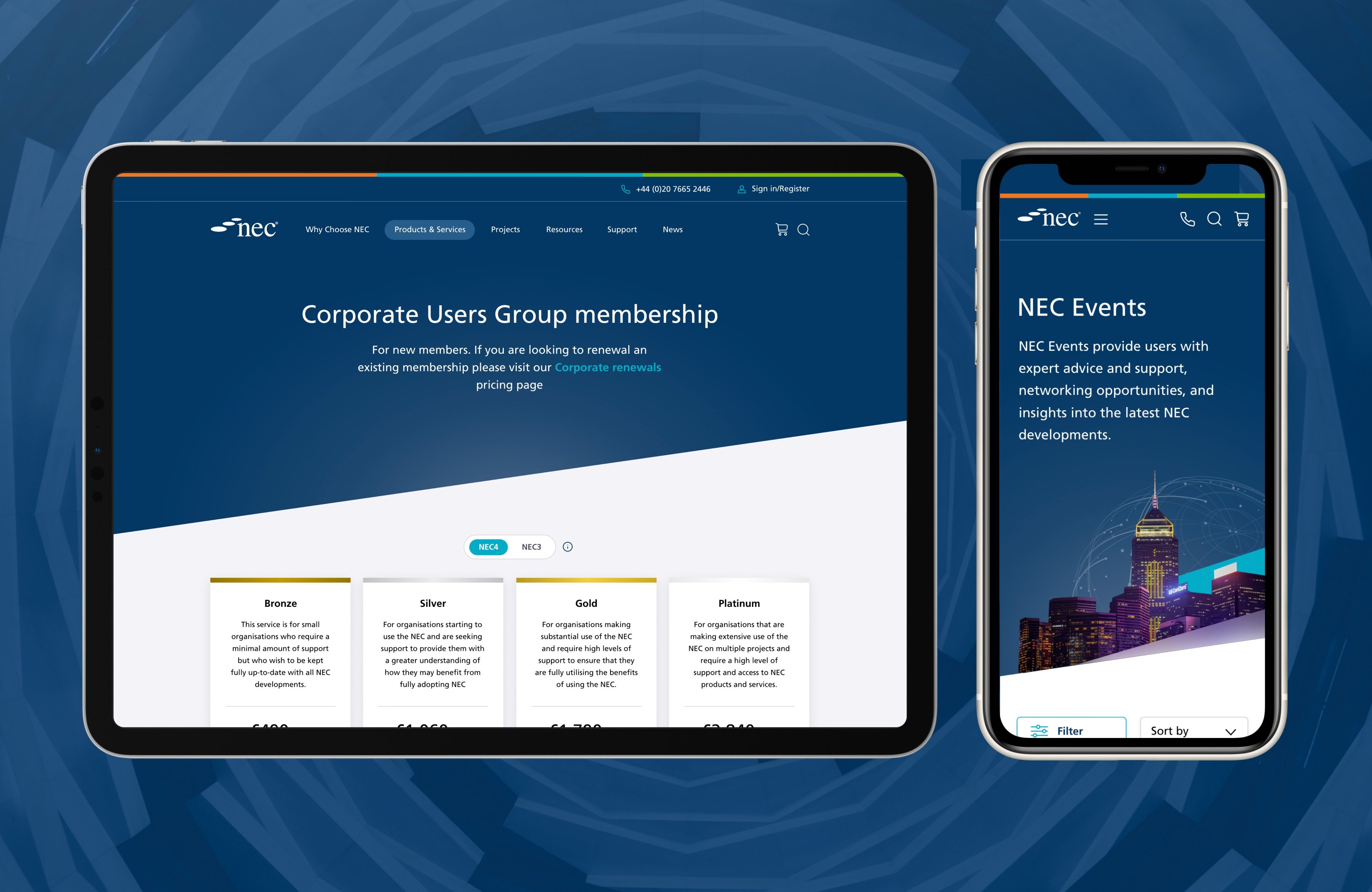 The NEC Contracts site on multiple devices